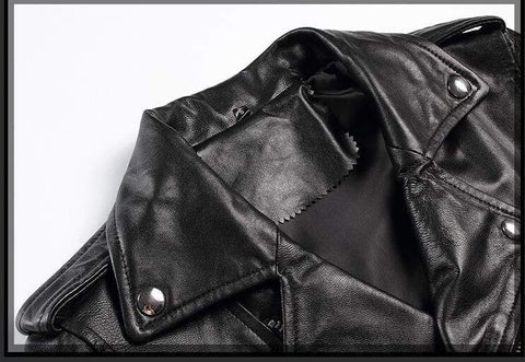 New Genuine Leather Slim Biker Chick Jackets close up of collar from Almas Collections