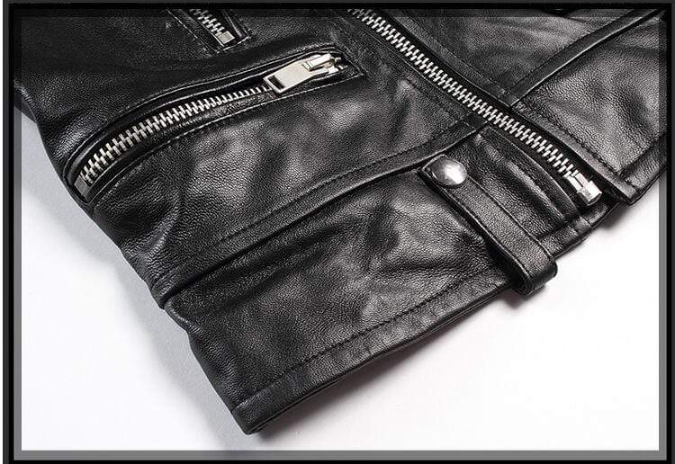 New Genuine Leather Slim Biker Chick Jackets close up of bottom from Almas Collections