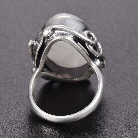 Image of Vintage 925 Sterling Silver MoonStone Ring. Back view from Almas Collections