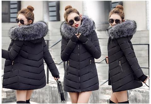 New Almas Long Hooded Parkas black Winter Jacket Multi view with Gray hood Almas Collections 
