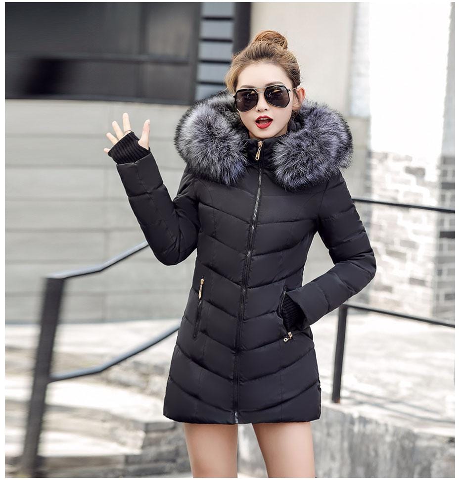 New Almas Long Hooded Parkas black Winter Jacket Front view with Gray hood Almas Collections 