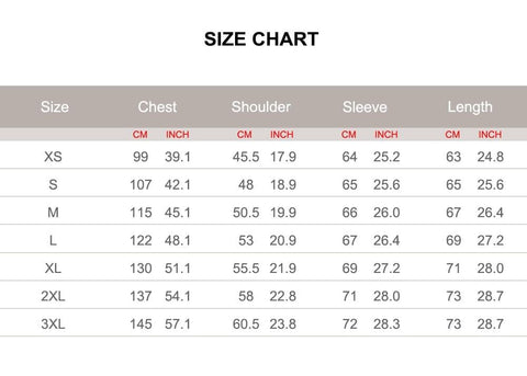 Image of New Men's Genuine Leather Jacket size chart from Almas Collections