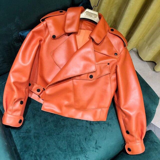 New Genuine Women Leather Jacket in Orange from Almas Collections