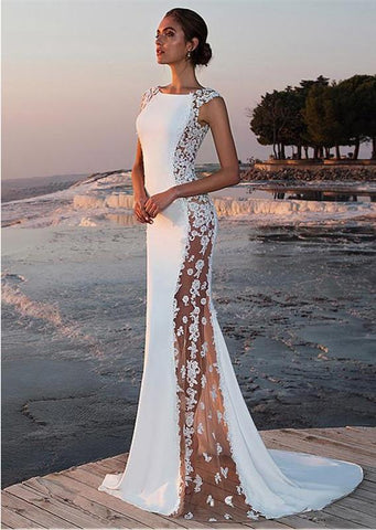 Image of Satin Lace Mermaid Style Wedding Dress