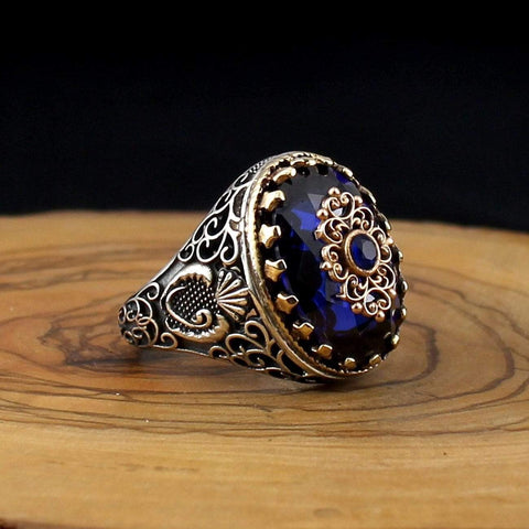 Image of Turkish 925 Silver Ring with Blue Zircon Stone from Almas Collections