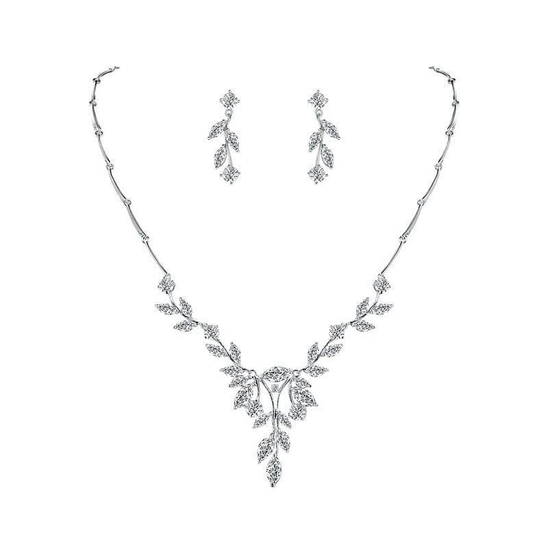 Elegant Marquise Leaf CZ Vine Necklace and Earring Bridal Jewelry Set from Almas Collections