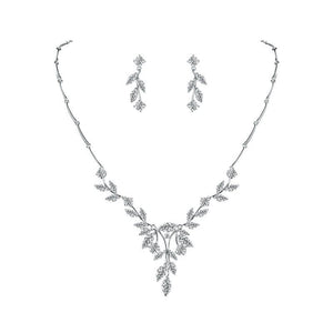 Elegant Marquise Leaf CZ Vine Necklace and Earring Bridal Jewelry Set from Almas Collections