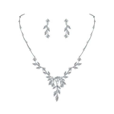 Image of Elegant Marquise Leaf CZ Vine Necklace and Earring Bridal Jewelry Set from Almas Collections