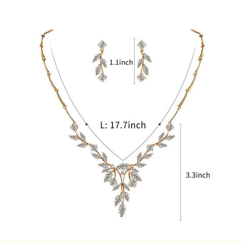 Image of Elegant Marquise Leaf CZ Vine Necklace and Earring Bridal Jewelry Set size from Almas Collections