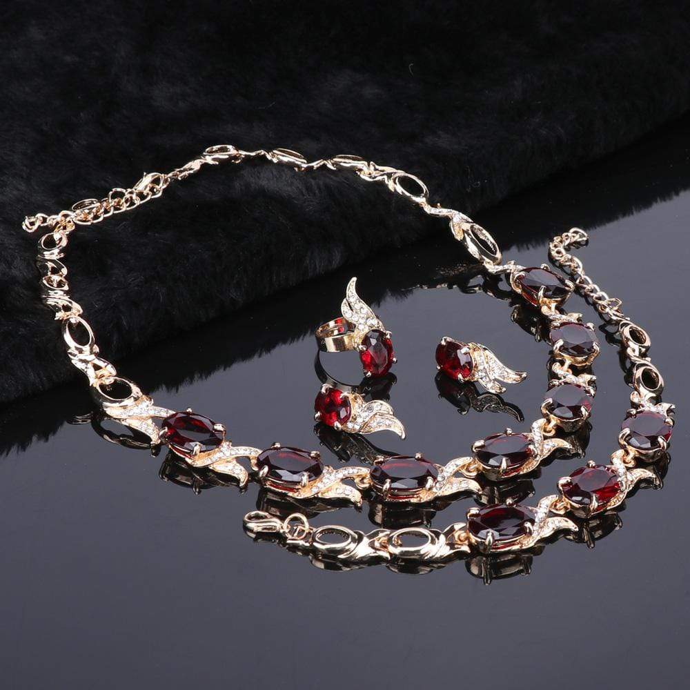 Bridal Red Crystal Silver jewelry Set