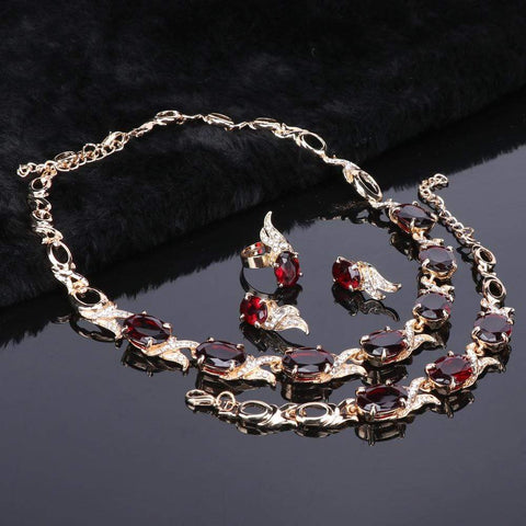 Image of Bridal Red Crystal Silver jewelry Set