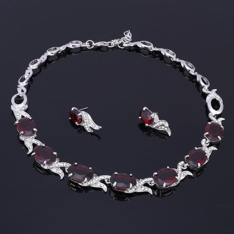 Image of Wedding Red Crystal Silver jewelry Bracelet with earrings from Almas Collections