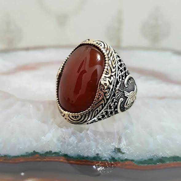 Turkish Made 925 Sterling Silver Agate Stone Men Ring from Almas Collections