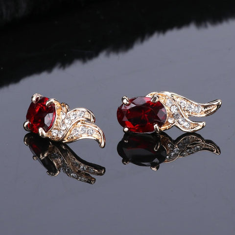 Image of Wedding Red Crystal Gold Earring