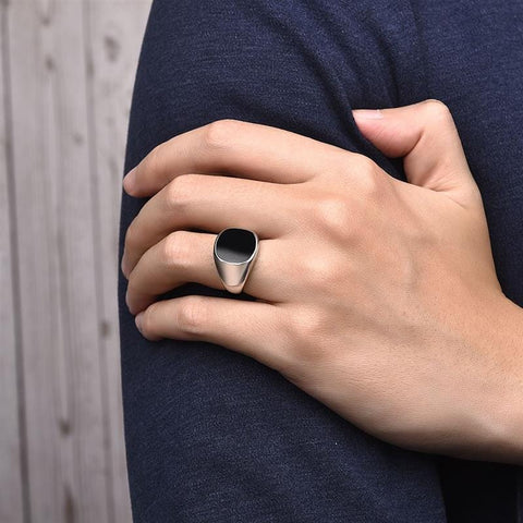 Image of Stainless Steel Signet Ring for Him in silver color from Almas Collections