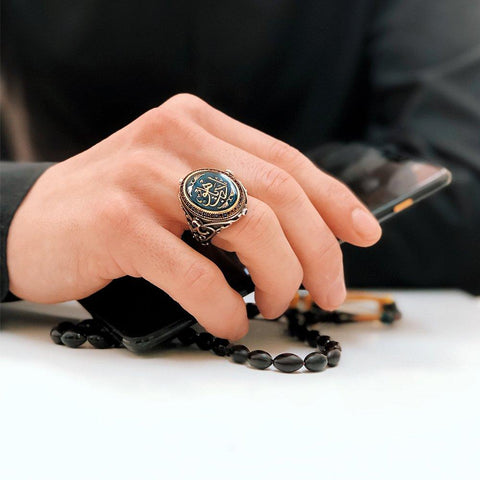 Image of Turkish 925 Sterling Silver Edep Ya Hu Onyx Stone Ring from Almas Collections
