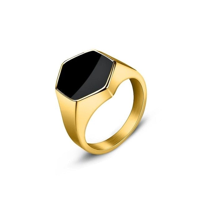 Stainless Steel Signet Ring for Him in Hexagon Gold color from Almas Collections