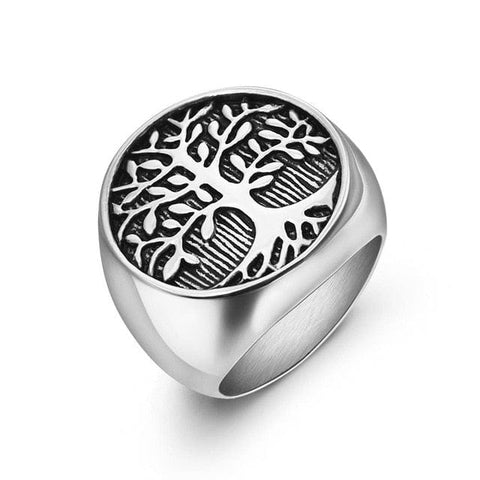 Image of Stainless Steel Signet Life Tree Ring for Him in Silver color from Almas collections