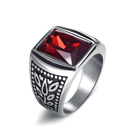 Image of Stainless Steel Signet Ring for Him in red color Zircon stone from Almas Collections