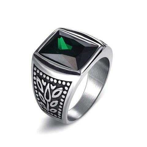 Image of Stainless Steel Signet Ring for Him in Zircon Green Stone from Almas Collections