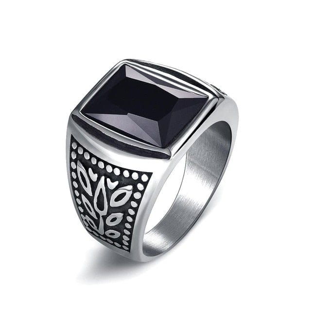 Stainless Steel Signet Ring for Him in Zircon Black Stone from Almas Collections