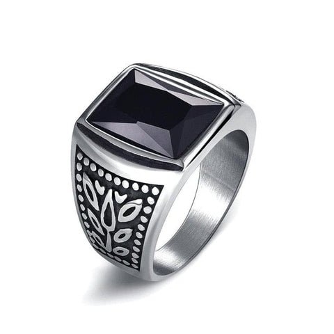 Image of Stainless Steel Signet Ring for Him in Zircon Black Stone from Almas Collections