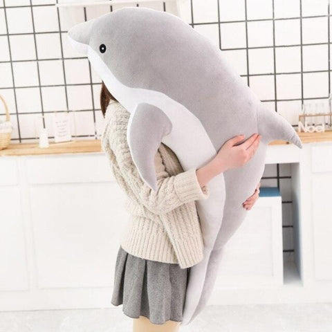 Big Plush Dolphin Toy in gray by Almas Collections