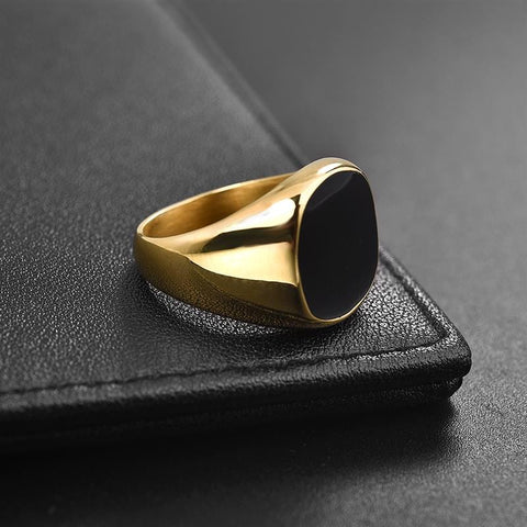 Image of Stainless Steel Signet Ring for Him in Gold color from Almas Collections