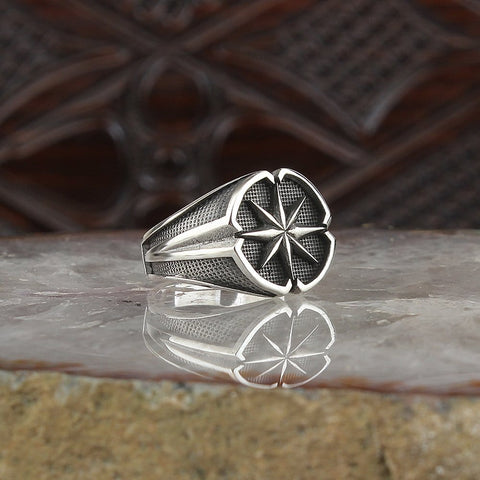 Image of 925 Sterling Silver Ring for Men Hand Engraved from Almas Collections