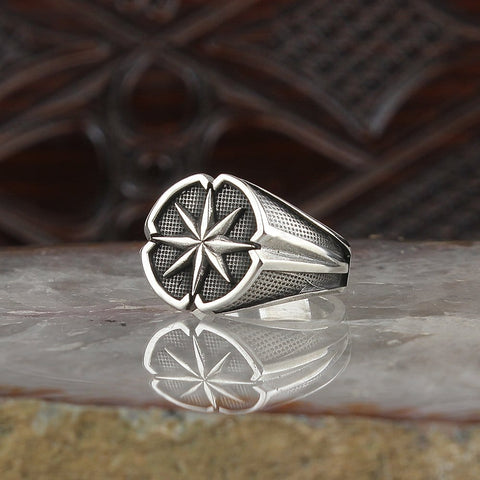 Image of 925 Sterling Silver Ring for Men Hand Engraved from Almas Collections