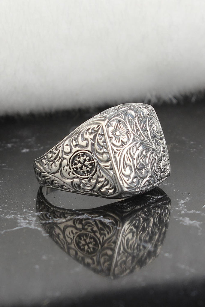 Engraved Sterling Silver Handmade Ring for Men from Almas Collections