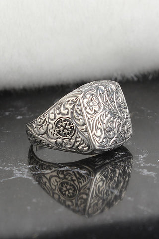Image of Engraved Sterling Silver Handmade Ring for Men from Almas Collections