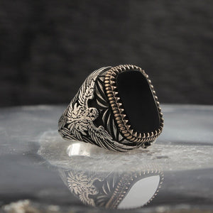 Vintage Sterling Silver Black Natural Onyx Stone Ring from Almas Collections