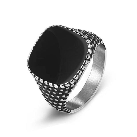 Stainless Steel Signet Ring for Him in vintage square silver color from Almas collections
