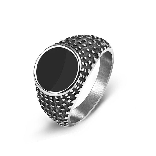 Stainless Steel Signet Ring for Him in vintage round silver color from Almas collections
