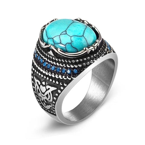 Stainless Steel Signet Ring for Him in Charm Blue Stone from Almas Collections