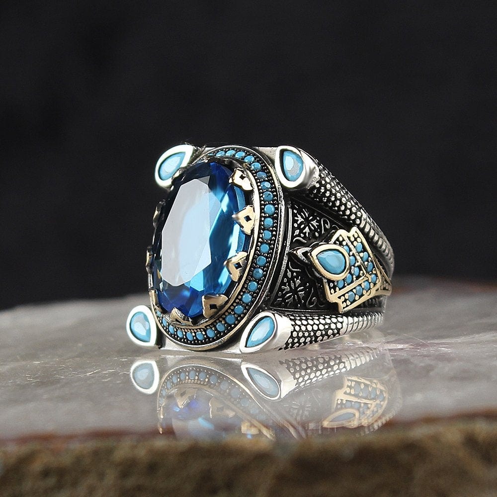 Sterling Silver Blue Topaz Gemstone Him and Her Rings from Almas collections