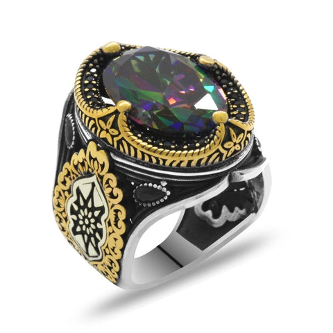 Image of Alexandrite Stone 925 Sterling Silver Ring for Men from Almas Collections