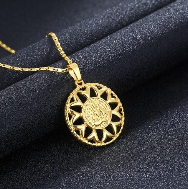 Allah, Sunflower Silver-color Pendant Necklace IS1
