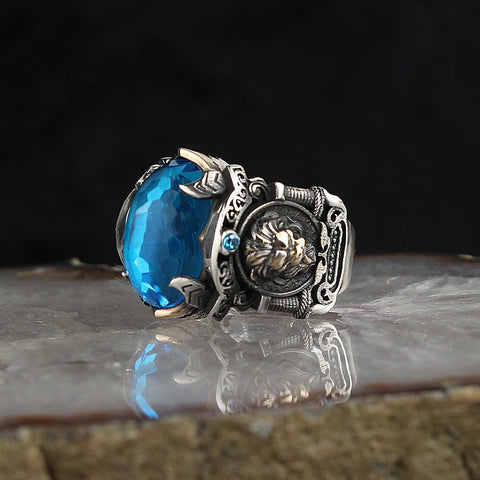 925 Sterling Silver Handcrafted with Lion Symbol Zircon Stone Ring from Almas Collections