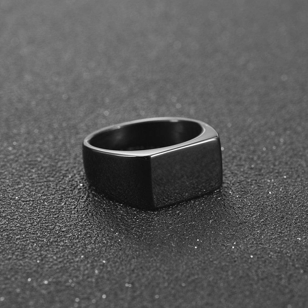 Stainless Steel Signet Ring for Him in rectangle black color from Almas collections