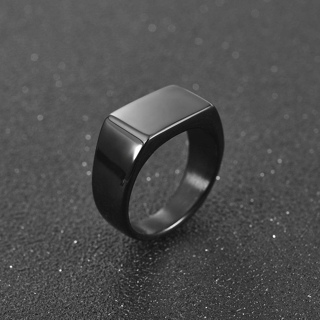 Stainless Steel Signet Ring for Him in rectangle Black color from Almas collections