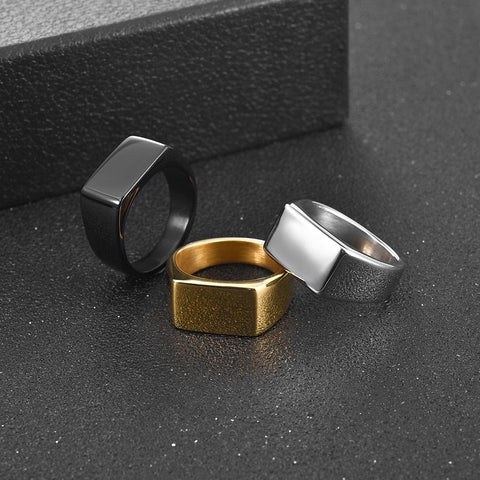 Stainless Steel Signet Ring for Him in rectangle Silver, Black and Gold color from Almas collections