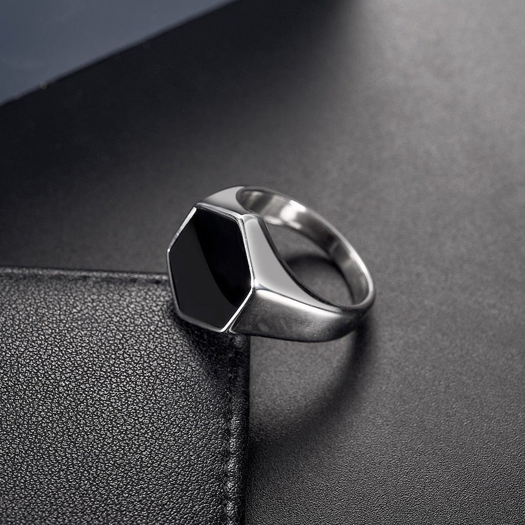 Stainless Steel Signet Ring for Him in Hexagon Silver color from Almas Collections