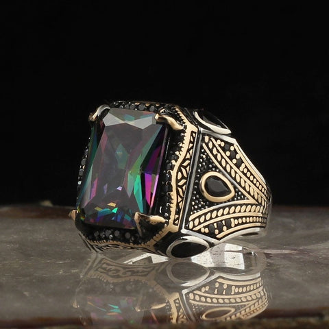 Image of Alexandrite Stone 925 Sterling Silver Ring for Men from Almas Collections