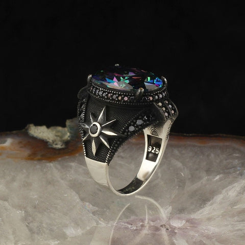 Image of Alexandrite Stone 925 Sterling Silver Ring for Men from Almas Collections