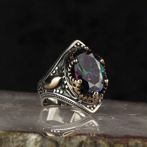 Image of Alexandrite Stone Vintage 925 Sterling Silver Ring for Men from Almas Collections