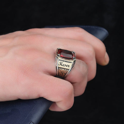 Image of 925 Sterling Silver Ring for Men Zircon Stone (Writing the name upon request) from Almas Collections