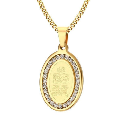 Image of 4 QUL Rhinestone Stainless Steel Gold Tone Oval Necklace Pendant from Almas Collections