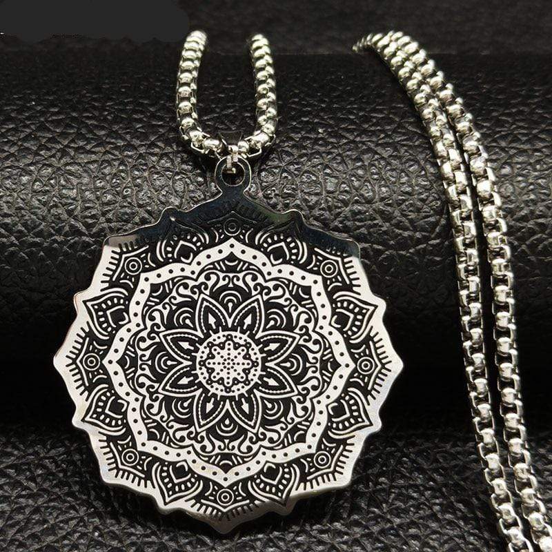 New Lotus Wicca Stainless Steel Necklace for Men Silver Color NS2 IS1 IS2 Almas Collections  New Lotus Wicca Stainless Steel Necklace for Men Silver Colo